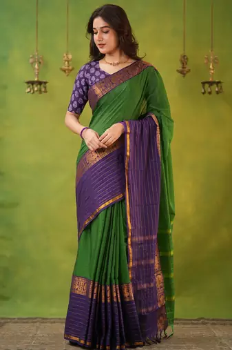 green narayanpet woven cotton saree