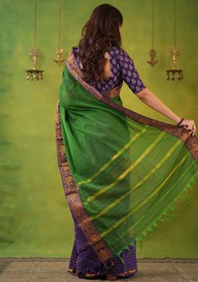 green narayanpet woven cotton saree 4