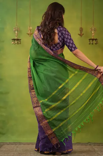 green narayanpet woven cotton saree