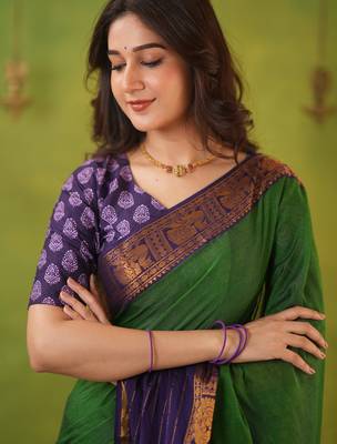 green narayanpet woven cotton saree 5
