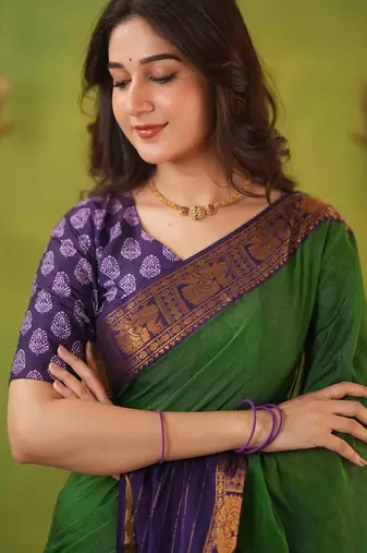green narayanpet woven cotton saree
