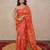 orange silk blend saree with leaf embroidery