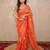 orange silk blend saree with leaf embroidery