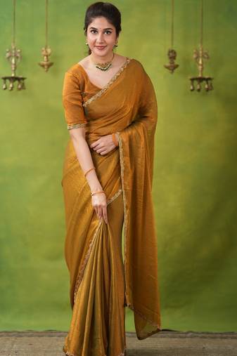 jimmy choo saree with hand work lace border blouse piece