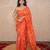 orange silk blend saree with leaf embroidery
