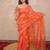 orange silk blend saree with leaf embroidery