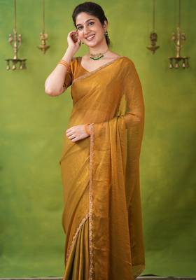 jimmy choo saree with hand work lace border blouse piece 4