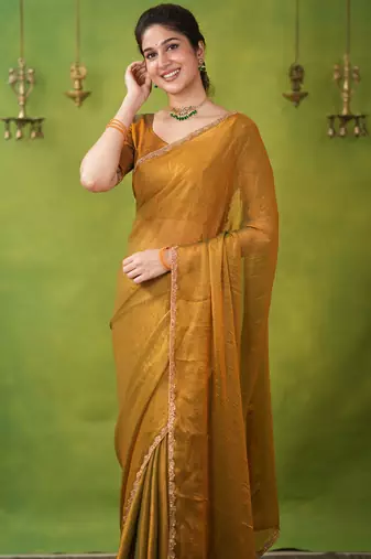 jimmy choo saree with hand work lace border blouse piece