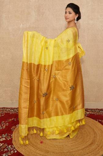 yellow saree with hand embroidery