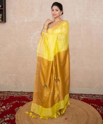 yellow saree with hand embroidery 3