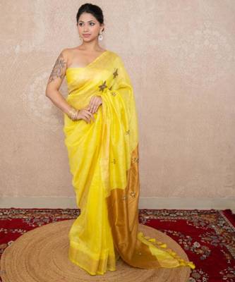 yellow saree with hand embroidery 4