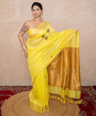 yellow saree with hand embroidery 5