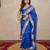 blue floral silk blend saree