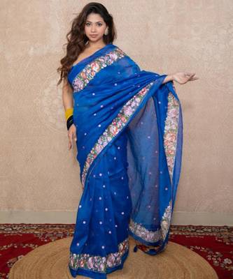 blue floral silk blend saree 2