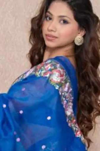 blue floral silk blend saree