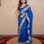 blue floral silk blend saree