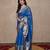 blue silk blend linen saree