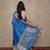 blue silk blend linen saree