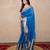 blue silk blend linen saree