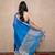 blue silk blend linen saree