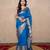 blue silk blend linen saree