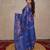 blue silk blend linen saree