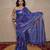 blue silk blend linen saree