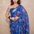 blue silk blend linen saree