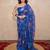 blue silk blend linen saree