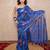 blue silk blend linen saree