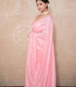 pink silk blend linen saree