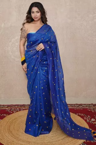 blue tikli work saree