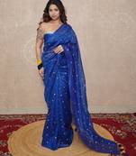 blue tikli work saree