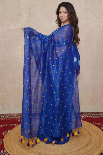 blue tikli work saree