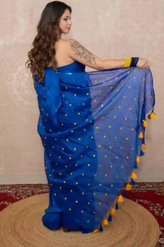 blue tikli work saree