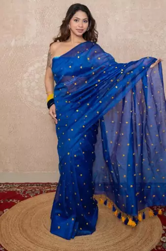 blue tikli work saree