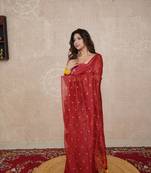 tikli work silk blend saree