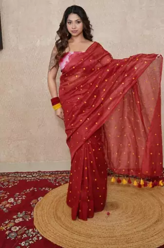 tikli work silk blend saree
