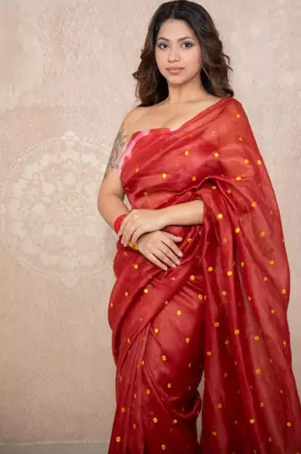 tikli work silk blend saree