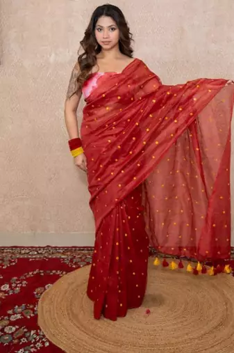 tikli work silk blend saree