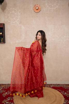 tikli work silk blend saree 5