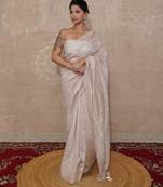 beige silk blend linen saree