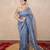 grey silk blend linen saree