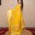 yellow silk blend linen saree