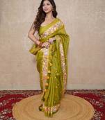 green floral silk blend saree