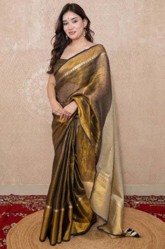 copper saree with temple border