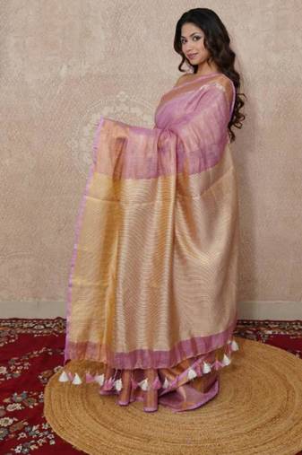 pink zari saree with temple border
