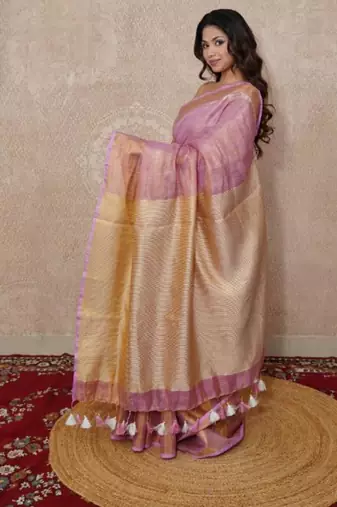pink zari saree with temple border