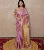 pink zari saree with temple border