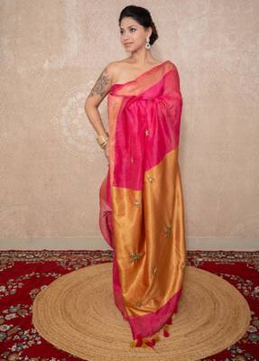 pink saree with hand embroidery 1